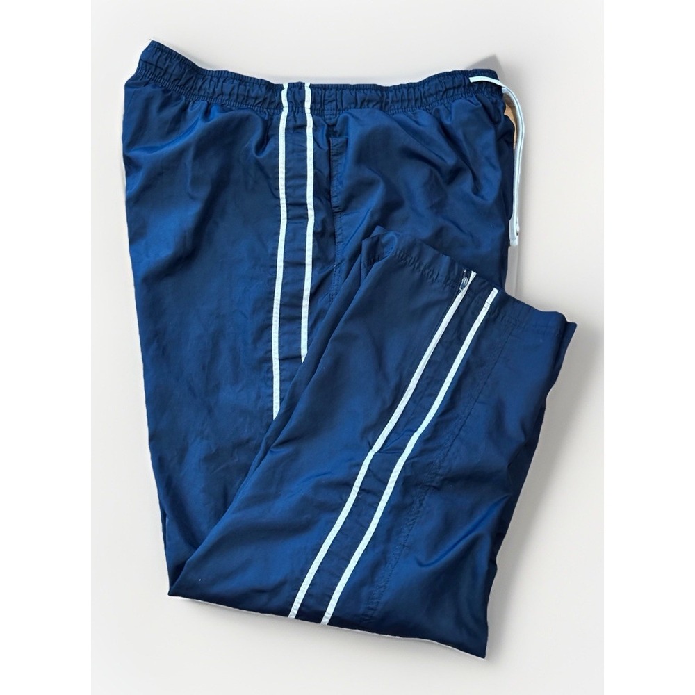 Starter Mens L Elastic Waist Drawstring Windbreaker Track Pants Pockets Navy